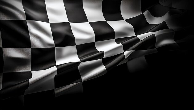 glossy black and white checkered racing flag texture with soft folds for creative background or design use