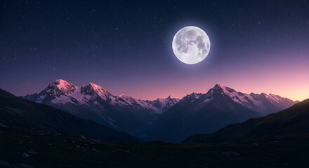 Pixel Art Night Landscape Mountains Full Moon