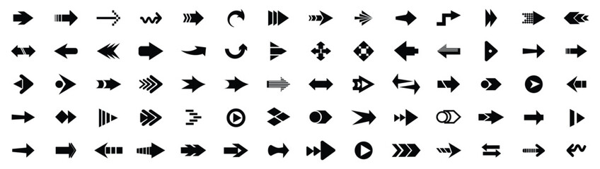 Arrow icon set. Arrow. Cursor. Black vector arrows icons. Collection different arrows sign. Modern simple arrows. Black direction pointer. Arrows big black set icons. Eps 10. Vector illustration.
