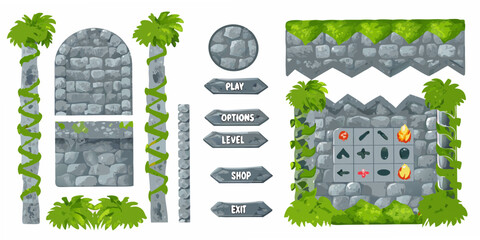 Fantasy game ui elements stone castle and forest theme © Ratan