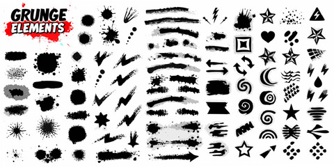 Collection of grunge and hand drawn graphic design elements