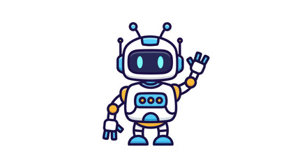Cartoon Robot Waving with Antennae and Screen Face.