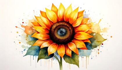 Vibrant sunflower watercolor art