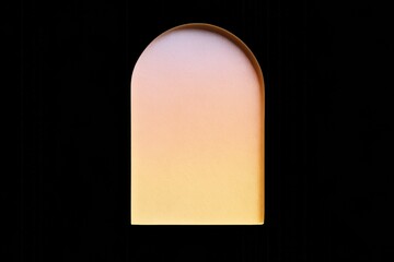 Fototapeta premium Abstract arched shape with soft pastel gradient texture and subtle lighting, isolated on black background, design or branding concept
