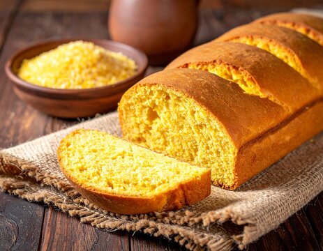Brazilian broa de milho corn sweet bread on rustic cloth / Broa de milho brasileira em pano r&uacute;stico