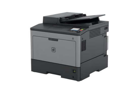 Modern office printer scanning documents with vibrant touchscreen display for efficient workflow