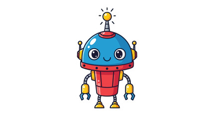 A cute and colorful cartoon robot with a blue dome head, red body, and a glowing yellow antenna.