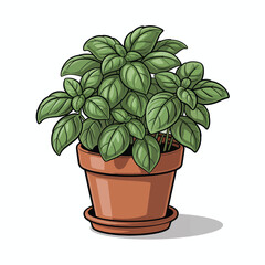 Obraz premium Illustration of a healthy green basil plant in a terracotta pot