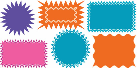 Collection of colorful starburst and wavy edged shapes for design and advertising