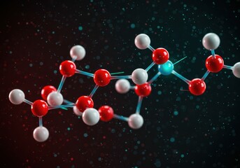 Abstract 3d molecular structure of glucose with glowing blue atom on
