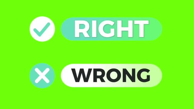 Right and wrong text animation pop-up effect on green screen background