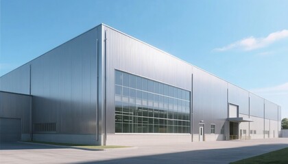 Obraz premium Modern industrial building with large windows and metal exterior 