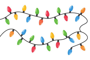 Colorful christmas lights string on transparent background