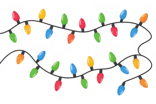 Colorful christmas lights string on transparent background
