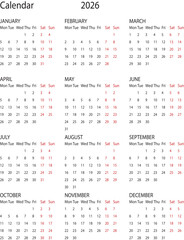 2026 Calendar Year Overview | Monthly Planner Layout for Scheduling, Project Management, and Time Tracking