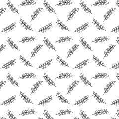 Minimal seamless leaf pattern in outline style on white background, perfect for fabric design, wallpaper, wrapping paper, and digital backgrounds.