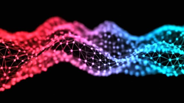 Abstract futuristic technology digital wave with dot connections, neon illumination