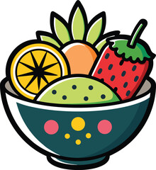 Stylized bowl with vibrant color accents and clean lines