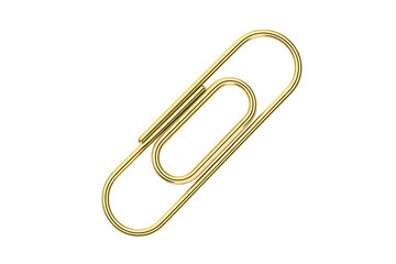 Shiny golden paperclip securely holding documents together for professional organization