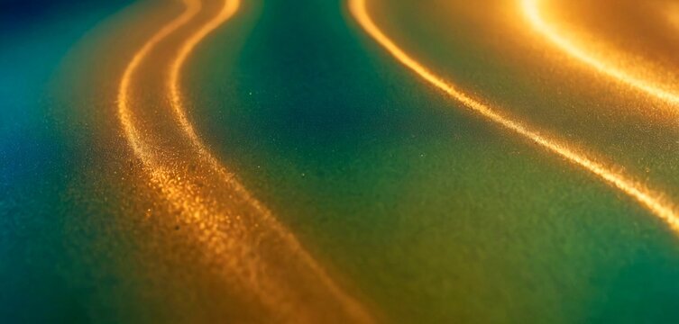 Mesmerizing golden light streams across vibrant teal liquid surface, abstract background