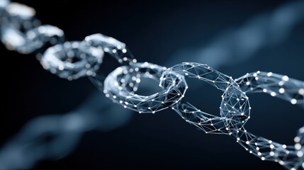 Digital Blockchain Chain with Network Connections in Dark Background