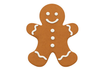 Obraz premium Smiling gingerbread man cookie on transparent background representing christmas holiday season