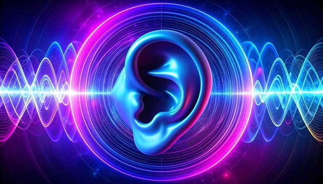 Futuristic ear graphic with sonic waves