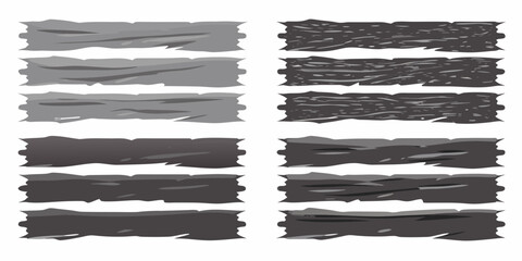 Obraz premium Collection of torn and weathered paper banners and textures in shades of gray and black