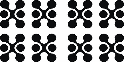 Seamless pattern of abstract black molecules or cells on a white background