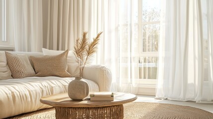 Cozy beige living room interior
