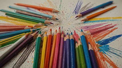 Colorful crayons on a white background close-up.