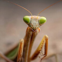Close-Up of Praying Mantis with Green Eyes and Intricate Details