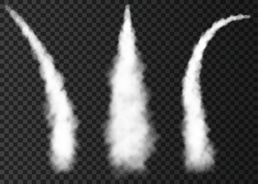 Smoke from space rocket  launch, airplane trail.