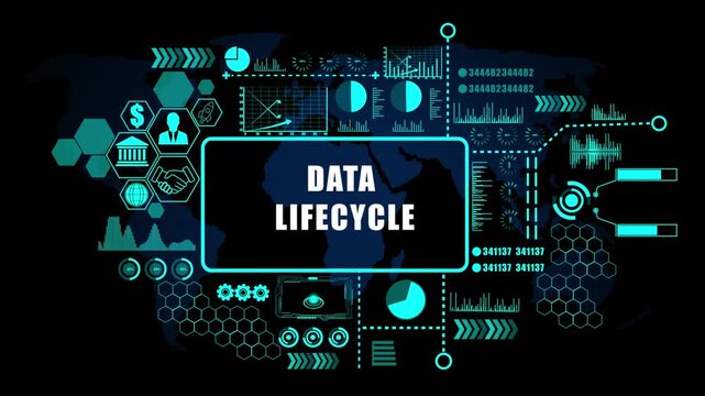 data lifecycle Concept with Modern Technology, Data Analytics and Futuristic Business Graphics. Asymptotic smart data analytic. .4K animation