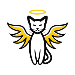 Angel cat with wings and halo, cartoon style illustration.