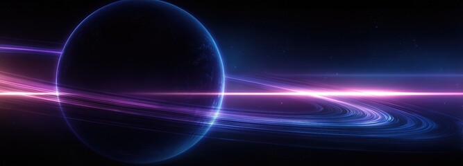 Purple and blue planet with a blue and purple ring around it