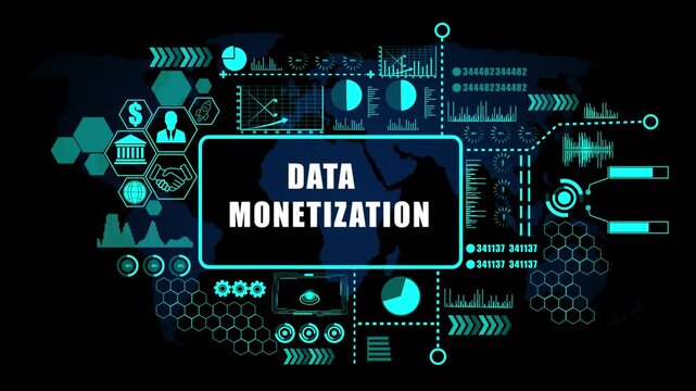 data monetization Concept with Modern Technology, Data Analytics and Futuristic Business Graphics. Asymptotic smart data analytic. .4K animation
