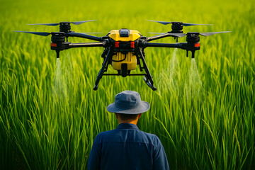 Smart Farming Drone Spraying Crops