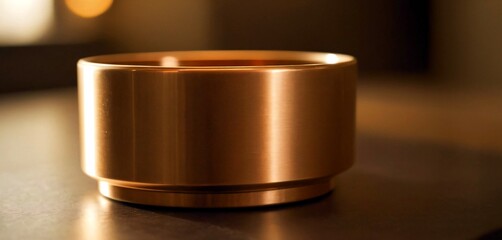 Elegant brushed copper cylinder vase with soft ambient lighting, perfect for modern decor