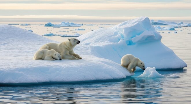 Polar Bear Family on Iceberg in the Arctic Ocean - Powered by Adobe