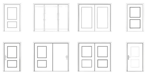 Collection of architectural line drawings showcasing various interior and exterior door designs