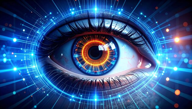 Futuristic eye with digital network