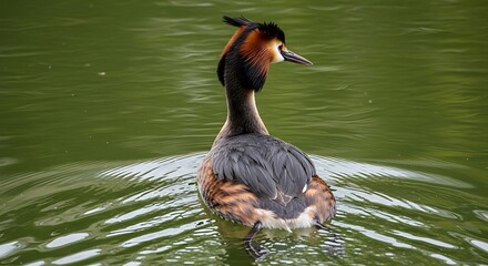 Great Crested Grebe Swimming Pond.