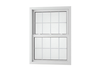 A crisp, clean, and simple white window with divided panes stands out against a plain black background.