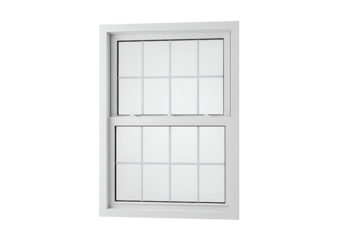 A crisp, clean, and simple white window with divided panes stands out against a plain black background.