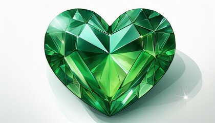 a sparkling green heart shaped gemstone isolated on white background