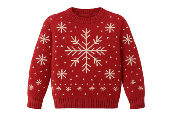 Obraz premium Red christmas sweater with snowflake pattern on transparent background