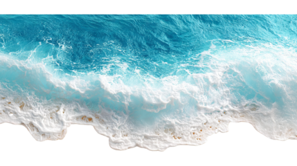 Ocean wave crashing on sandy beach isolated on a transparent white background, clipping path