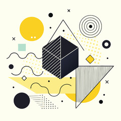 Geometric Abstract Composition with Cube and Circles