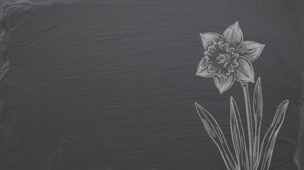 Simple flower outline daffodil flower drawing on dark slate background for spring floral designs © Vishwesh
